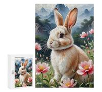 Jigsaw Puzzle 300 PCS Floral Rabbit in Mountainscape Puzzles for Teenagerss Stress Reliever Educational Challenge Unique Birthday And Gifts 300 PCS