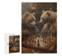 Jigsaw Puzzle 300 PCS for Adults Bears Playing Chess Game Puzzles for Adults Relaxing Games Presents for Women for Birthday, Chrismas 300 PCS
