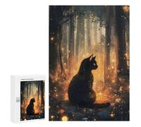 Jigsaw Puzzle 300 PCS for Adults Black Cat in Magical Forest Jigsaw for Adults Hands-on Game Wall Decoration Help The Brain Exercise 300 PCS