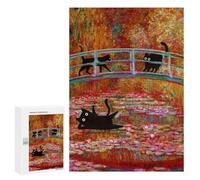 Jigsaw Puzzle 300 PCS for Adults BLACK Cat Monet WaterLily Jigsaw for Adults Hands-on Game Wall Decoration Help The Brain Exercise 300 PCS