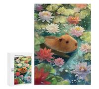 Jigsaw Puzzle 300 PCS for Adults Capybara in A Lily Pond Puzzle for Adults Toy Wall Decor Perfect Decoration Stress Reduction Gifts 300 PCS