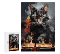Jigsaw Puzzle 300 PCS for Adults Cat Chess Master Painting Adult Jigsaw Brain Teaser Game Birthday Present Help The Brain Exercise 300 PCS