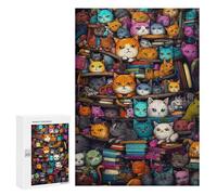 Jigsaw Puzzle 300 PCS for Adults Cat Library Adventure Jigsaw Puzzle Family Game Difficult Hard Deal As Gifts for The Whole Family 300 PCS