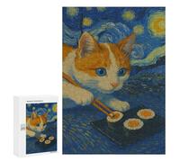 Jigsaw Puzzle 300 PCS for Adults Cat Sushi, Starry Night Jigsaws for Adults DIY Toys But Fun And Humorous for Birthday, Chrismas 300 PCS