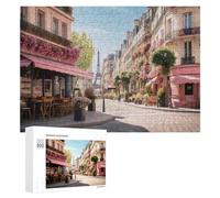 Jigsaw Puzzle 300 PCS for Adults Charming Parisian Street with Eiffel Tower View Jigsaw Puzzle Family Game Difficult Hard Deal As Gifts for The Whole Family 300 PCS