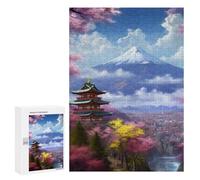 Jigsaw Puzzle 300 PCS for Adults Cherry Blossom Mountain Pagoda Adult Jigsaw Brain Teaser Game Birthday Present Help The Brain Exercise 300 PCS
