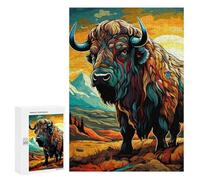 Jigsaw Puzzle 300 PCS for Adults Colorful Bison Portrait-2 Jigsaw Puzzle Family Game Difficult Hard Deal As Gifts for The Whole Family 300 PCS