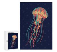 Jigsaw Puzzle 300 PCS for Adults Colorful Jellyfish Illustration on Dark Blue Jigsaws for Adults DIY Toys But Fun And Humorous for Birthday, Chrismas 300 PCS