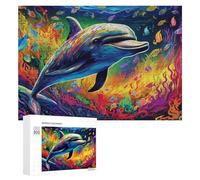 Jigsaw Puzzle 300 PCS for Adults Colorful Underwater Dolphin Scene Jigsaw Puzzle Family Game Difficult Hard Deal As Gifts for The Whole Family 300 PCS