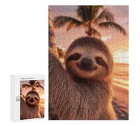 Jigsaw Puzzle 300 PCS for Adults Cute Sloth on A Tropical Beach Sunset Adult Jigsaw Puzzle Relaxing Games Precision Cutting Deal As Gifts for The Whole Family 300 PCS
