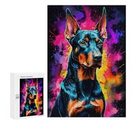 Jigsaw Puzzle 300 PCS for Adults Doberman in Watercolor Neon Puzzle for Adults Toy Wall Decor Perfect Decoration Stress Reduction Gifts 300 PCS