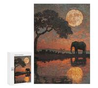 Jigsaw Puzzle 300 PCS for Adults Elephant at Sunset Painting Adult Jigsaw Brain Teaser Game Birthday Present Help The Brain Exercise 300 PCS