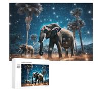 Jigsaw Puzzle 300 PCS for Adults Elephants Under A Starry Sky Jigsaw Puzzle Family Game Difficult Hard Deal As Gifts for The Whole Family 300 PCS