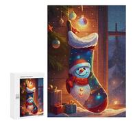 Jigsaw Puzzle 300 PCS for Adults Festive Christmas Stocking Snowman Adult Jigsaw Puzzle Relaxing Games Precision Cutting Deal As Gifts for The Whole Family 300 PCS