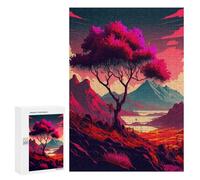 Jigsaw Puzzle 300 PCS for Adults Fiery Landscape with Tree Jigsaw Puzzle Family Game Difficult Hard Deal As Gifts for The Whole Family 300 PCS