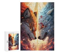 Jigsaw Puzzle 300 PCS for Adults Fire Vs Ice Dual Wolf Spirits Jigsaw Puzzle Family Game Difficult Hard Deal As Gifts for The Whole Family 300 PCS