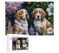 Jigsaw Puzzle 300 PCS for Adults Floral Garden with Dogs Jigsaw Puzzle Family Game Difficult Hard Deal As Gifts for The Whole Family 300 PCS