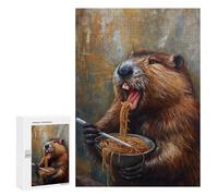 Jigsaw Puzzle 300 PCS for Adults Funny Beaver Ramen Noodles Puzzles for Adults Relaxing Games Presents for Women for Birthday, Chrismas 300 PCS