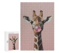 Jigsaw Puzzle 300 PCS for Adults Giraffe Blowing Pink Bubble Gum Adult Jigsaw Puzzle Relaxing Games Precision Cutting Deal As Gifts for The Whole Family 300 PCS