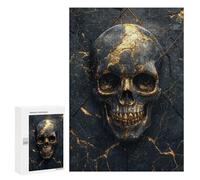 Jigsaw Puzzle 300 PCS for Adults Gold Skull on Black Marble Adult Jigsaw Brain Teaser Game Birthday Present Help The Brain Exercise 300 PCS