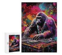 Jigsaw Puzzle 300 PCS for Adults Gorilla DJ in Colorful Art Jigsaw Puzzle Family Game Difficult Hard Deal As Gifts for The Whole Family 300 PCS