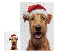 Jigsaw Puzzle 300 PCS for Adults Irish Terrier Dog with Santa Hat Portrait Adult Jigsaw Brain Teaser Game Birthday Present Help The Brain Exercise 300 PCS