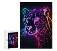 Jigsaw Puzzle 300 PCS for Adults Jaguar Animal Neon Adult Jigsaw Brain Teaser Game Birthday Present Help The Brain Exercise 300 PCS