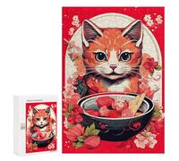 Jigsaw Puzzle 300 PCS for Adults Japan Cat Ramen Ruby Art Puzzle for Adults Toy Wall Decor Perfect Decoration Stress Reduction Gifts 300 PCS