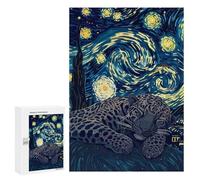 Jigsaw Puzzle 300 PCS for Adults Leopard Sleeping Under Starry Night Sky Adult Jigsaw Brain Teaser Game Birthday Present Help The Brain Exercise 300 PCS