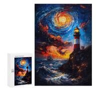 Jigsaw Puzzle 300 PCS for Adults Lighthouse Under Starry Sky Jigsaw for Adults Hands-on Game Wall Decoration Help The Brain Exercise 300 PCS