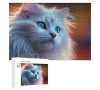 Jigsaw Puzzle 300 PCS for Adults Magical White Cat Portrait Jigsaw Puzzle Family Game Difficult Hard Deal As Gifts for The Whole Family 300 PCS