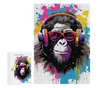Jigsaw Puzzle 300 PCS for Adults Monkey Headphones Dj Adult Jigsaw Puzzle Relaxing Games Precision Cutting Deal As Gifts for The Whole Family 300 PCS