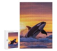 Jigsaw Puzzle 300 PCS for Adults Orca Leaping Sunset in Icy Waters Puzzle for Adults Toy Wall Decor Perfect Decoration Stress Reduction Gifts 300 PCS