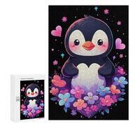 Jigsaw Puzzle 300 PCS for Adults Penguin Floral And Hearts Jigsaw for Adults Hands-on Game Wall Decoration Help The Brain Exercise 300 PCS