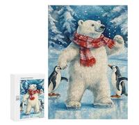 Jigsaw Puzzle 300 PCS for Adults Polar Bear Ice Skating Adult Jigsaw Brain Teaser Game Birthday Present Help The Brain Exercise 300 PCS