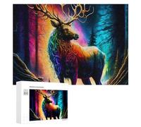 Jigsaw Puzzle 300 PCS for Adults Rainbow Deer in Enchanted Forest Jigsaw Puzzle Family Game Difficult Hard Deal As Gifts for The Whole Family 300 PCS