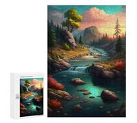Jigsaw Puzzle 300 PCS for Adults Serene Mountain Stream Sunset Jigsaw for Adults Toy Wall Decor Home Decoration for Birthday, Chrismas 300 PCS