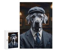 Jigsaw Puzzle 300 PCS for Adults Silver Labrador Dog Wearing A Suit in The Pub Jigsaw for Adults Toy Wall Decor Home Decoration for Birthday, Chrismas 300 PCS