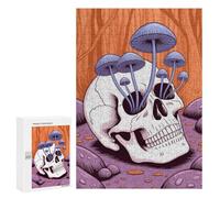 Jigsaw Puzzle 300 PCS for Adults Skull with Mushrooms in Forest Puzzle for Adults Toy Wall Decor Perfect Decoration Stress Reduction Gifts 300 PCS