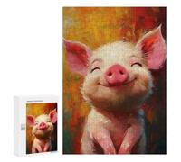 Jigsaw Puzzle 300 PCS for Adults Smiling Happy Pig Adult Jigsaw Brain Teaser Game Birthday Present Help The Brain Exercise 300 PCS
