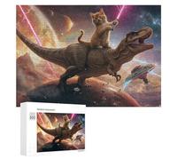 Jigsaw Puzzle 300 PCS for Adults Space Adventure with Dino And Kitten Jigsaw Puzzle Family Game Difficult Hard Deal As Gifts for The Whole Family 300 PCS