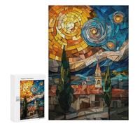 Jigsaw Puzzle 300 PCS for Adults Starry Night Stained Glass Mosaic Artwork Adult Jigsaw Puzzle Relaxing Games Precision Cutting Deal As Gifts for The Whole Family 300 PCS