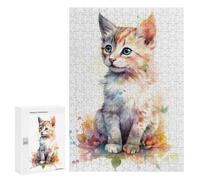 Jigsaw Puzzle 300 PCS for Adults Watercolor Manx Cat Kitten Jigsaw for Adults Hands-on Game Wall Decoration Help The Brain Exercise 300 PCS