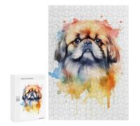 Jigsaw Puzzle 300 PCS for Adults Watercolor Pekingese Dog Jigsaw for Adults Hands-on Game Wall Decoration Help The Brain Exercise 300 PCS