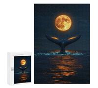 Jigsaw Puzzle 300 PCS for Adults Whale Tail Under Full Moon Puzzle for Adults Toy Wall Decor Perfect Decoration Stress Reduction Gifts 300 PCS