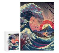 Jigsaw Puzzle 300 PCS for Adults Whimsical Wave with Volcano Jigsaw for Adults Toy Wall Decor Home Decoration for Birthday, Chrismas 300 PCS