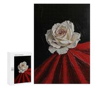 Jigsaw Puzzle 300 PCS for Adults White Rose on Red Adult Jigsaw Puzzle Relaxing Games Precision Cutting Deal As Gifts for The Whole Family 300 PCS