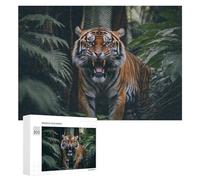 Jigsaw Puzzle 300 PCS for Adults Wild Tiger Roaring in Jungle Jigsaw Puzzle Family Game Difficult Hard Deal As Gifts for The Whole Family 300 PCS