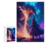 Jigsaw Puzzle 300 PCS for Adults Wizard Vs Dragon Epic Battle Jigsaw for Adults Toy Wall Decor Home Decoration for Birthday, Chrismas 300 PCS