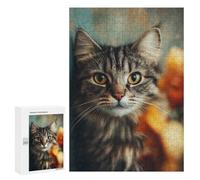 Jigsaw Puzzle 300 PCS for Teenagers Adorable Tabby Cat Close-Up Adult Jigsaw Puzzles Improve Memory Difficult And Challenge Christmas Birthday Gifts 300 PCS